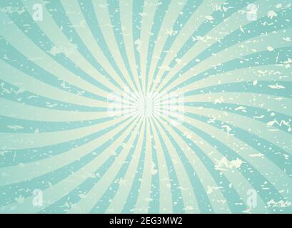 Sunlight wide spiral grunge background. green and beige retro background. Vector horizontal illustration. Sun beam ray background. Old speckled paper Stock Vector