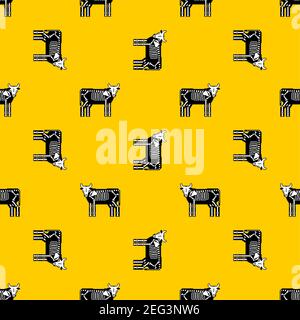 Cow skeleton pixel art pattern seamless. 8 bit Farm animal bones background. Bull anatomy texture. vector ornament Stock Vector