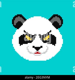 Angry Panda pixel art. 8 bit Panda head. vector illustration Stock Vector