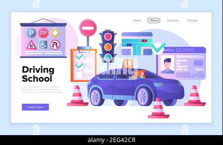 Web page template for a driving school Stock Vector