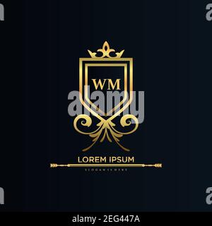 WM Letter Initial with Royal Template.elegant with crown logo vector, Creative Lettering Logo Vector Illustration Art. Stock Vector