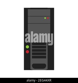 Computer case technology desktop hardware illustration vector. Modern PC computer case server tower system icon equipment box. Digital workstation tow Stock Vector