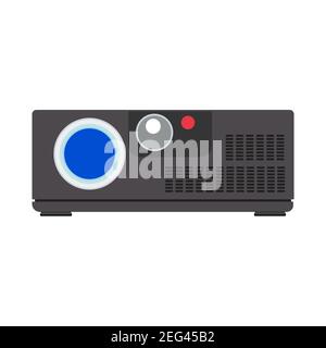 Video projector cinema vector illustration equipment icon. Film movie video projector black sign. Entertainment media screen presentation cinema busin Stock Vector