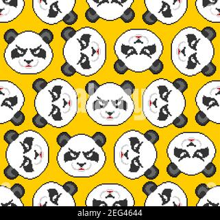 Angry Panda pixel art pattern seamless. 8 bit Panda head background. vector texture Stock Vector