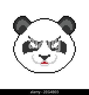 Angry Panda pixel art. 8 bit Panda head. vector illustration Stock Vector