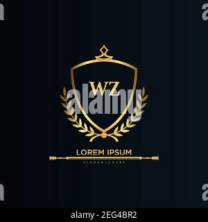 WZ Letter Initial with Royal Template.elegant with crown logo vector, Creative Lettering Logo Vector Illustration Art. Stock Vector