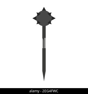 Mace weapon medieval vector illustration. Military war warrior icon steel mace arm design symbol. Cartoon power game black iron sharp silhouette hamme Stock Vector