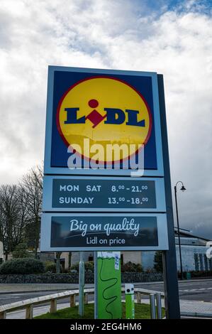 Limavady, Northern Ireland- Feb 6, 2021: The sign for Lidl in Limavady Stock Photo