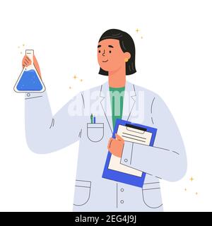 Scientists doctor with flasks in a medical gown.  Stock Vector