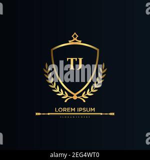 TJ Letter Initial with Royal Template.elegant with crown logo vector, Creative Lettering Logo Vector Illustration art. Stock Vector