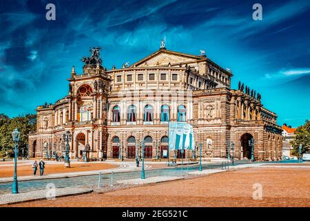 DRESDEN,GERMANY-SEPTEMBER 08,2015: Semperoper is the opera house of the Sachsische Staatsoper Dresden (Saxon State Opera) and the concert hall of the Stock Photo