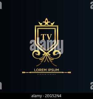 TV Letter Initial with Royal Template.elegant with crown logo vector, Creative Lettering Logo Vector Illustration art. Stock Vector