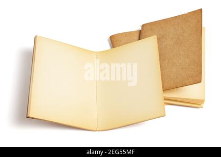 Three Old Blank Note Books on White background Stock Photo