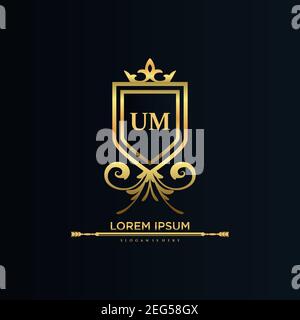 UM Letter Initial with Royal Template.elegant with crown logo vector, Creative Lettering Logo Vector Illustration art. Stock Vector
