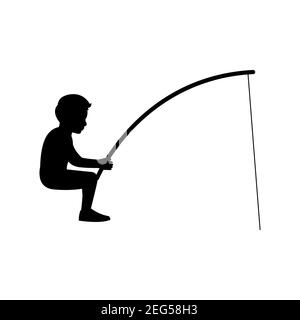 Silhouette little boy is fishing Stock Vector Image & Art - Alamy
