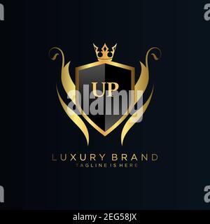UP Letter Initial with Royal Template.elegant with crown logo vector, Creative Lettering Logo Vector Illustration art. Stock Vector