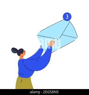 Woman holding an envelope. New mail. Stock Vector