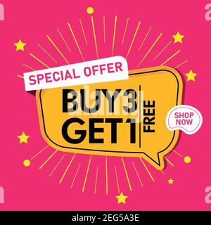buy 3 get 1 free sale banner template brush design Stock 