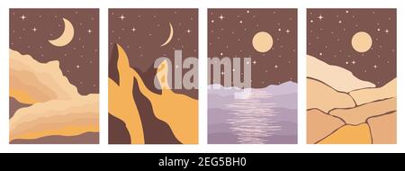 Landscape in boho minimal style vector illustration Stock Vector