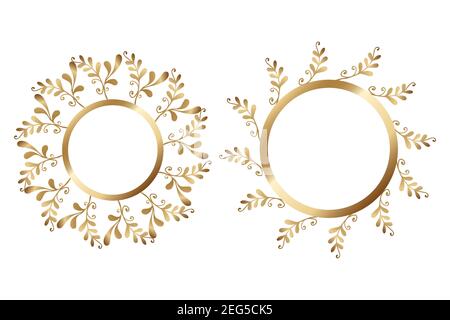 Golden frame with floral ornament in circle on white background. Template round lace border. Luxury mandala. Decorative holiday vector stock Stock Vector
