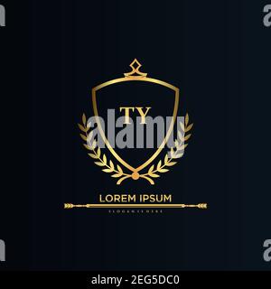 TY Letter Initial with Royal Template.elegant with crown logo vector, Creative Lettering Logo Vector Illustration art. Stock Vector