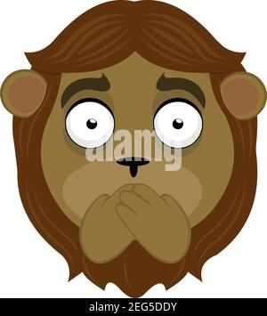 Vector emoticon illustration  cartoon of a lion´s head with two crossed band-aids over his mouth, silence concept Stock Vector