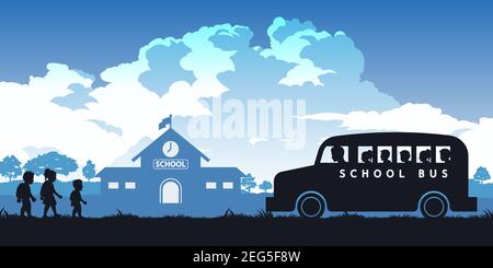 black and color of silhouette design of children going to school,vector illustration Stock Vector