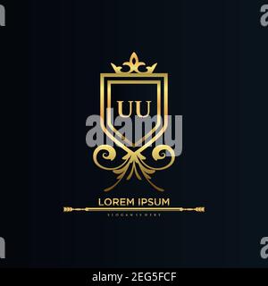 UU Letter Initial with Royal Template.elegant with crown logo vector, Creative Lettering Logo Vector Illustration art. Stock Vector