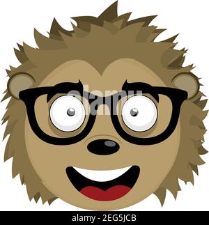 Vector emoticon illustration cartoon of a porcupine's head with the cheerful expression, wearing glasses Stock Vector