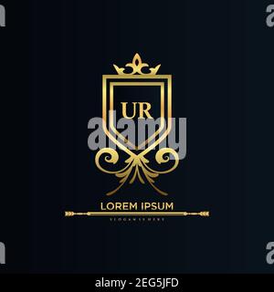 UR Letter Initial with Royal Template.elegant with crown logo vector, Creative Lettering Logo Vector Illustration art. Stock Vector