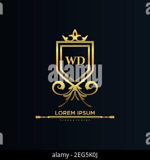 WD Letter Initial with Royal Template.elegant with crown logo vector, Creative Lettering Logo Vector Illustration Art. Stock Vector