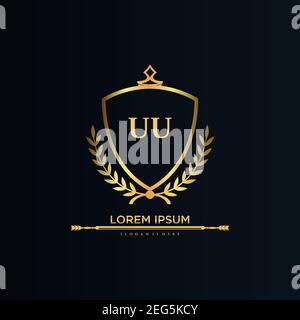 UU Letter Initial with Royal Template.elegant with crown logo vector, Creative Lettering Logo Vector Illustration art. Stock Vector