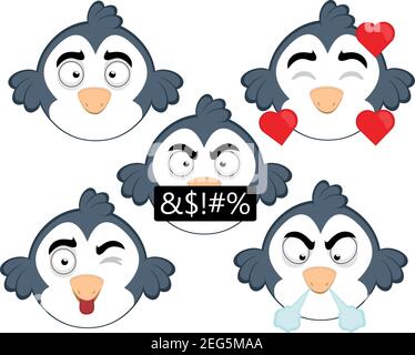 Vector illustration of a cartoon bird with various expressions Stock Vector