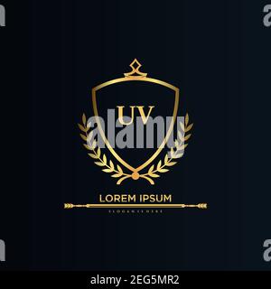 UV Letter Initial with Royal Template.elegant with crown logo vector, Creative Lettering Logo Vector Illustration art. Stock Vector