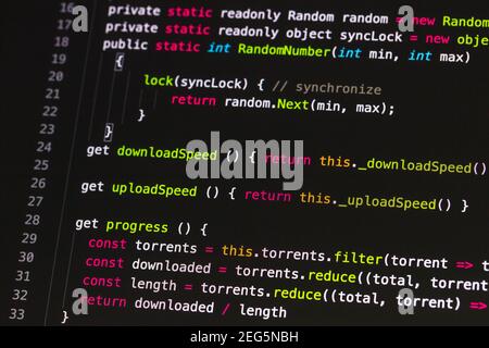 Developer screen with colored website programming code, web Stock Photo