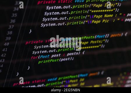 Developer screen with colored website programming code, web Stock Photo