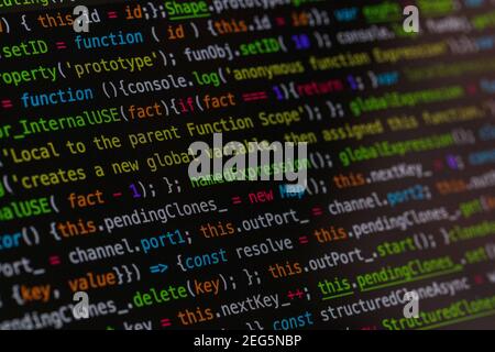 Developer screen with colored website programming code, web Stock Photo