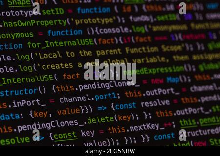 Developer screen with colored website programming code, web Stock Photo