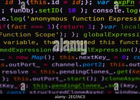 Developer screen with colored website programming code, web Stock Photo