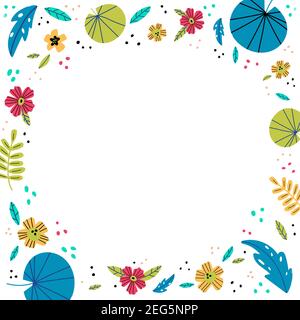 Background with tropical leaves and flowers Stock Vector