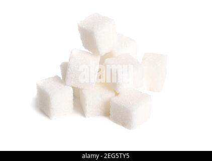 Heap of Sugar cubes isolated on white background Stock Photo