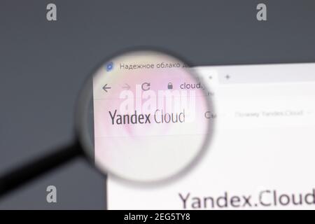 New York, USA - 15 February 2021: Yandex Cloud website in browser with company logo, Illustrative Editorial Stock Photo