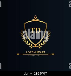 TD Letter Initial with Royal Template.elegant with crown logo vector, Creative Lettering Logo Vector Illustration art. Stock Vector