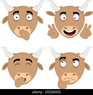 Vector illustration of expressions of a bull cartoon Stock Vector