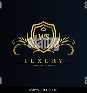 WS Letter Initial with Royal Template.elegant with crown logo vector, Creative Lettering Logo Vector Illustration Art. Stock Vector