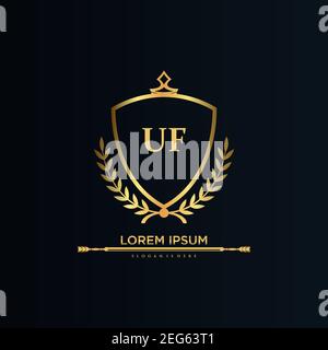 UF Letter Initial with Royal Template.elegant with crown logo vector, Creative Lettering Logo Vector Illustration art. Stock Vector