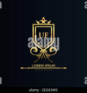UF Letter Initial with Royal Template.elegant with crown logo vector, Creative Lettering Logo Vector Illustration art. Stock Vector