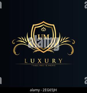UM Letter Initial with Royal Template.elegant with crown logo vector, Creative Lettering Logo Vector Illustration art. Stock Vector