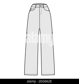 Baggy Jeans Denim pants technical fashion illustration with normal ...