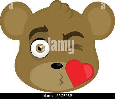 Vector emoticon  illustration cartoon of a teddy bear´s head with an expression of love giving a heart-shaped kiss Stock Vector